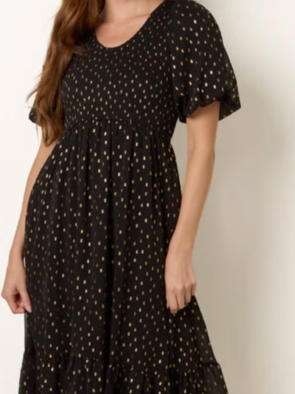 Victoria Dunn Black with gold polka dot dress NWT